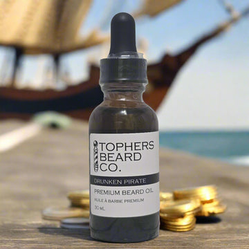 Topher's Beard Co. Drunken Pirate premium beard oil (30ml). Made in Brantford, ON.