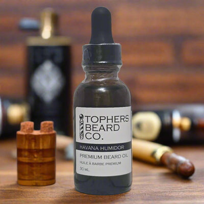 Topher's Beard Co. Havana Humidor premium beard oil (30ml). Made in Brantford, ON.