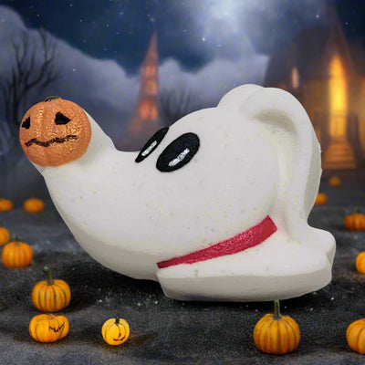 Zero bath bomb: hand-painted with a pumpkin nose, Jolly Rancher scented, and inspired by The Nightmare Before Christmas. From Tophers Soap Co.