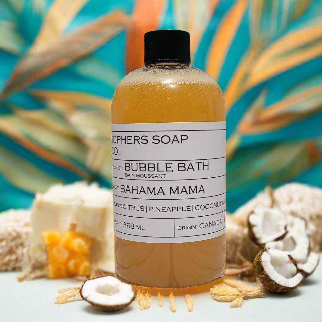 Bahama Mama Bubble Bath by Topher's Soap Co. - Tropical Citrus, Pineapple & Coconut Scent, 368mL, Canadian Made