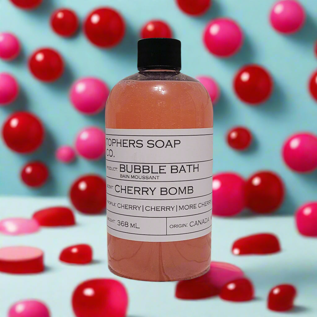 Cherry Bomb Bubble Bath by Topher's Soap Co. - Triple Cherry Scent, 368mL, Made in Canada