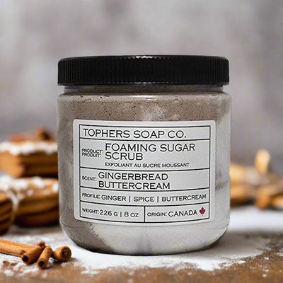 Topher's Soap Co. Gingerbread Buttercream Foaming Sugar Scrub - Ginger, Spice & Buttercream Exfoliating Body Scrub, Made in Canada