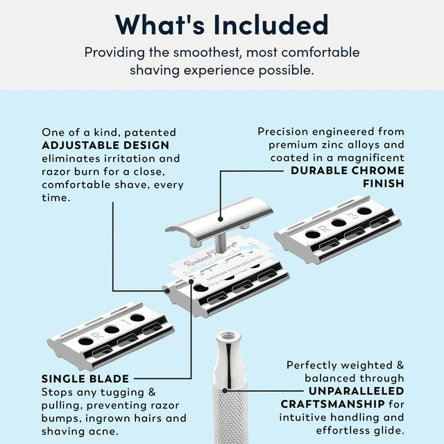 Rockwell Razors - 6C Double Edge (DE) Razor - White Chrome