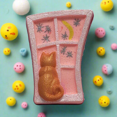 "How Much Is That Cat In The Window" Hand-Painted Bath Bomb - Cat and Window Design by Topher's Soap Co., Brantford, Ontario, Canada